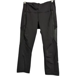 Lululemon Black Athletic Pant Mesh Panels Zipper Pockets Drawstring Waist Size 8